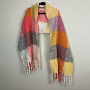 Steve Madden | Colorful Plaid Oversized Fringe Edge Scarf One Size